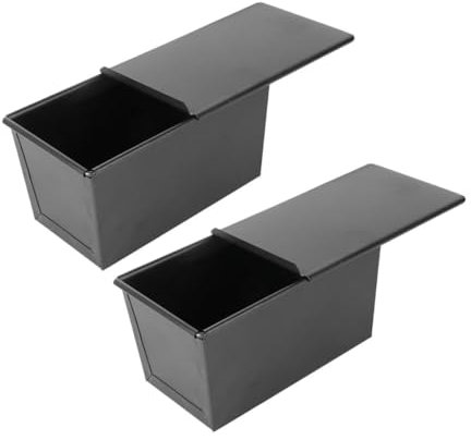 IMIKEYA Toast Baking Box Set with Lid, Non-Stick Bread Molds for Oven Baking, 250g Capacity, Black Sliding Cover, 2 Pieces, Kitchen Bakeware for Home Bakers