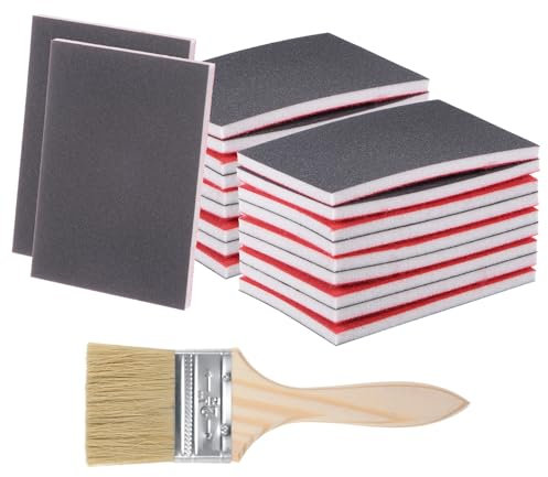 QUARKZMAN 21pz Spugne Abrasive 1000 Grana 70 x 100mm Lavabili Riutilizzabili con Blocco Levigatura Legno Pennello Verniciatura per Legno Cartongesso Metallo Mobili Lucidatura, Marrone Rosso