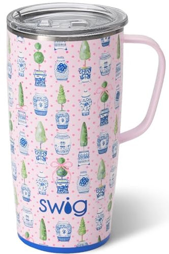 Swig Life Taza de viaje de 22 onzas, vaso aislado con asa y tapa, apto para portavasos, apto para lavavajillas, acero inoxidable, taza de café de viaje, taza de café aislada con tapa y asa (tarros de