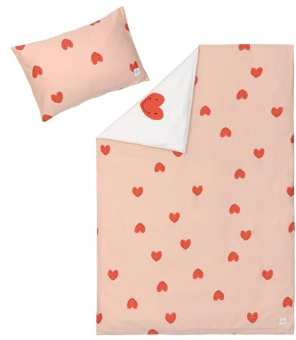 LÄSSIG Kinder Bettwäsche Set aus Bio Baumwolle GOTS Zertifiziert 2-teilig/Bedding Set Heart Peach Rose/Milky