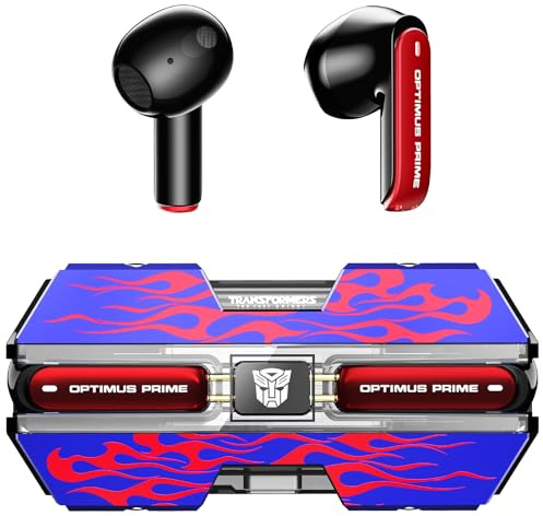 Transformers TF-T01 Écouteurs intra-auriculaires sans fil Bluetooth 5.4 avec basses profondes et micro antibruit IPX5 étanches pour Android iOS Optimus Prime Bleu