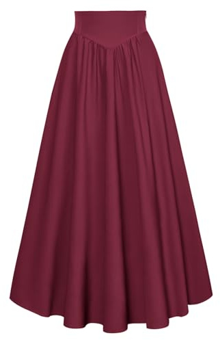 SCARLET DARKNESS Women Ruffle High Waist Elastic Lace-up Maxi Long Skirt Peasant Victorian Skirts for Halloween Christmas Plus Size Wine Red Skirt XL