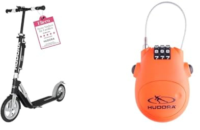 HUDORA BigWheel Air 230 Scooter - Tretroller mit/ohne Handbremse & Kabel-Schloss Fahrrad Scooter, Zahlenschloss, 14492
