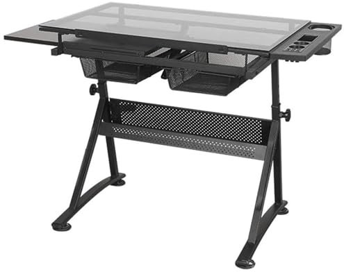 Hlixzoy Glas-Zeichentisch, Verstellbarer Kunst-Klassenzimmer-Schüler-Zeichentisch, Ingenieur-Werkbank-Zeichentisch, Neigbar, Geeignet Für Home-Office-Zeichentisch, Schöne Landschaft