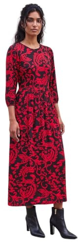 Roman Originals Midi Dress with Pockets for Women UK Ladies Stretchy Jersey Maxi Long 3/4 Length Sleeve Gathered High Waist Boho Flattering Skater Swing Fit Flare