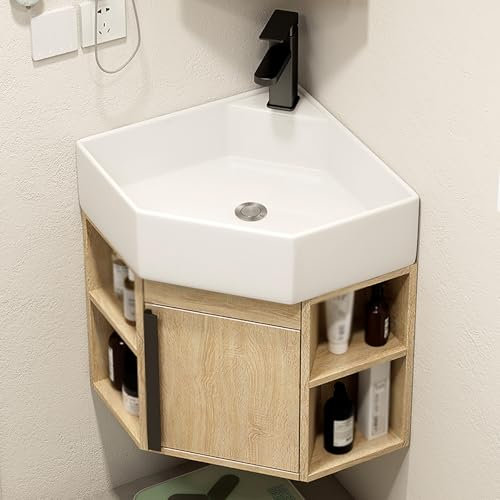 SXSYTR Eckwaschbecken Mit Unterschrank, Wandmontiertes Keramikwaschbecken, Unterschrank Waschbecken, Eckwaschbecken Mit Unterschrank, Dreieckiges Wandwaschbecken(40cm)