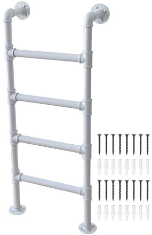 Heavy Duty Industrial Iron Pipe Bunk Bed Ladder with Mounting Fittings Emergency Fire Climbing Ladder for Home Loft 55in Metal Step Ladder for Wall/Floor Egress Window