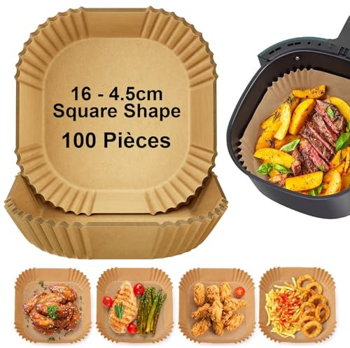 Shadowin Lot de 100 feuilles de papier sulfurisé pour friteuse à air chaud, 2 à 4,1 l, 16 à 20,5 cm, anti-adhésif, jetables, compatibles avec COSORI, Cecotec Airfryer