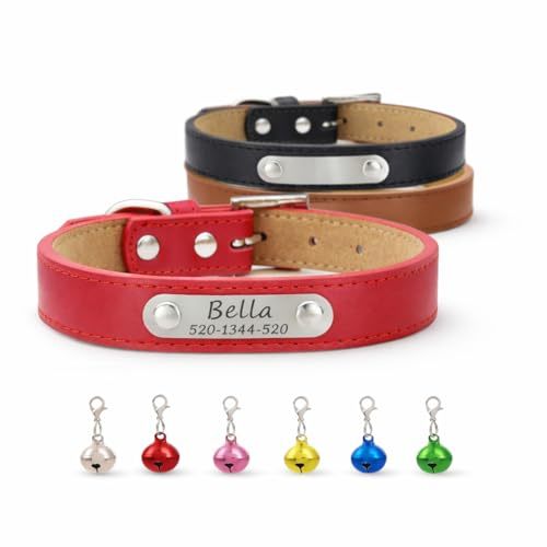 Personalisiertes Lederhalsband für Hunde, tief graviertes Lederhalsband für kleine, mittlere, große und extragroße Hunde und Katzen, personalisierte Hundehalsbänder