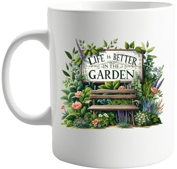 signkitsuk Life is Better in The Garden 11oz Ceramic Mug – Gardening Lover Gift, Tea & Coffee Cup for Gardeners, Nature Enthusiast Present, Quirky Gift for Mum, Dad, Grandparents & Friends