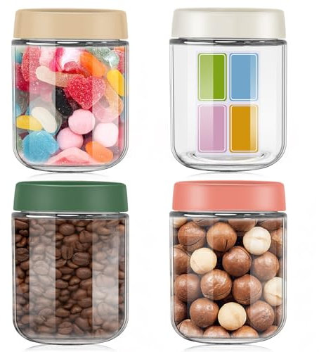 Bukuhlio Overnight Oats Lot de 4 bocaux de conservation avec couvercle, 500 ml, empilables, anti-fuite, pour salade, yaourt, pudding, réutilisables