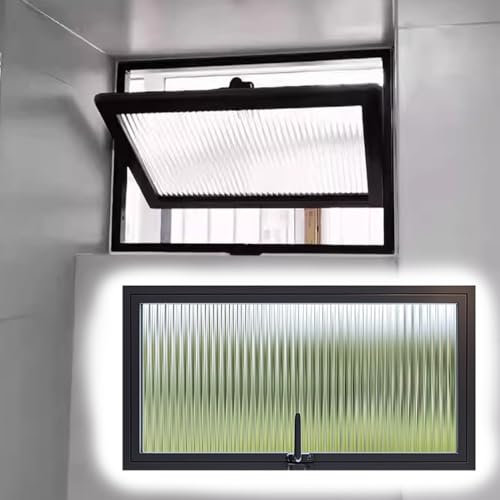 Kellerfenster Aluminium-Lüftungsfenster mit Schwarzem Rahmen, Rechteckiges Innen-Landschaftsfenster mit Griffen, Schwenkfenster für Tiny Homes mit Gehärtetem Glas(60 x 40 cm (24 x 16 in))