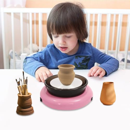 Sindipanda Mini Töpferscheibe 15cm Keramikradmaschine mit Einstellbarer Geschwindigkeit für DIY,Töpferanfänger, Keramikradmaschine für Kinder, 0-180rpm (Rosa)