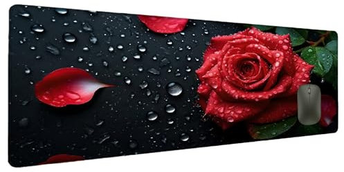 Mauspad XXL 1200x600mm Rot Mousepad Groß Schreibtischunterlage Rose, Gaming Mauspad Gadgets Schreibtisch Zubehör, Wasserdicht Mouse Pad rutschfeste Vernähte Kanten Verbessert Geschwindigkeit J-0