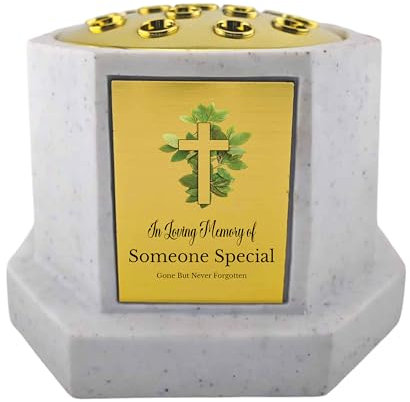 In Loving Memory Of Memorial Octagon Rose Bowl Grave Marker Flower Pot Vase With Cross Design Mum Dad & Lots More White/Gold (UV PRINTED) (Someone Special)