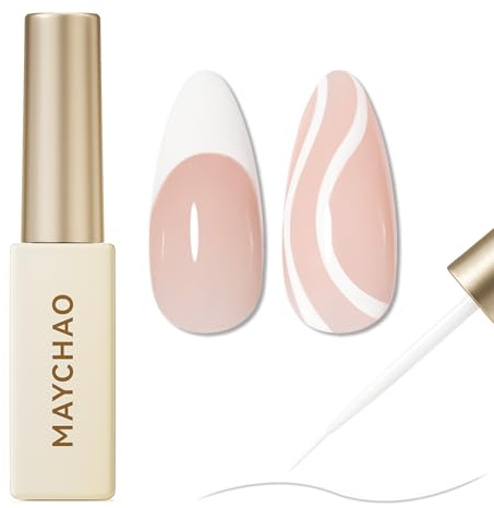 MAYCHAO White Swirl Gel Liner Nail Art Polish, 8ml Classic Gel Color Built-in Thin Brush, UV Light Cure for French Nail Tips DIY Manicure at Home Salon