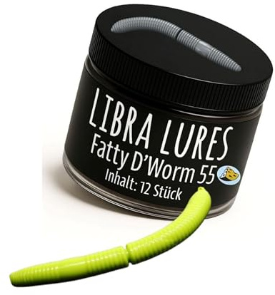 Libra Lures Fatty D`Worm Tournament 55mm Forellenköder Supersoft | 12 Stück | Aroma: Käse | Farbe: 027/ Apple Green | Gummiköder | Forellenköder Neuheiten | Erfolgreicher Forellen Angeln mit dem Fatty