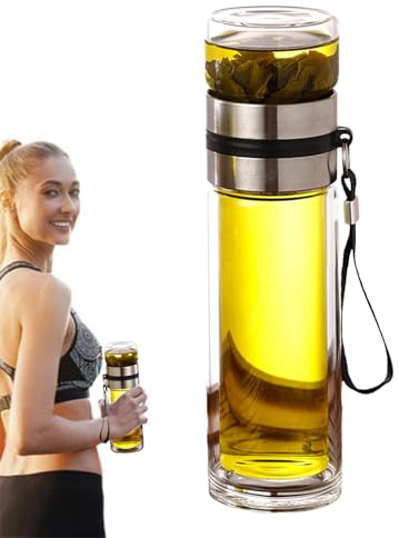 Genérico Botella De Vidrio Para Infusiones Té - Vaso Hermético Infusiones, Termo Transparente Viaje, Recipiente | Taza Térmica Doble Pared, Reutilizable, Resistente Al Calor,