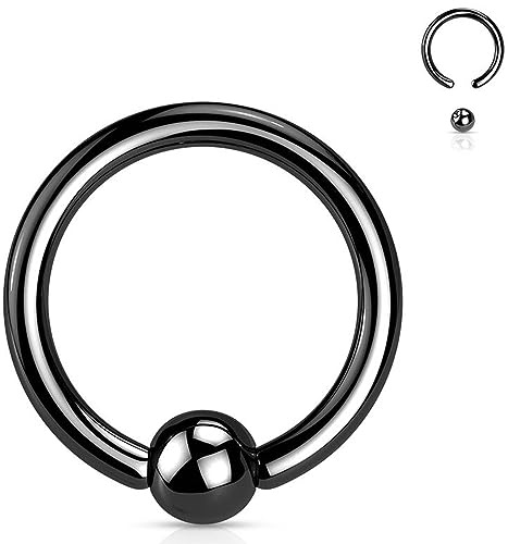 Jewel Barrel Anneau à fermeture à bille BCR Bijou de piercing à perle captive - 16G (1,2mm) Acier chirurgical pour nez, septum, cartilage, tragus, sourcils et lèvres - Tailles 6/8/10/12mm avec perle