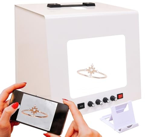 Scatola luminosa portatile con illuminazione regolabile e piatto girevole elettrico, ideale per piccoli oggetti fotografici
