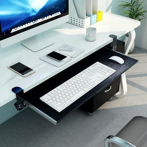 Ergonomiskt tangentbord och musbricka under skrivbordet | gliddesign | Enkel montering | Svart | Perfekt för hemmakontor och arbetsyta