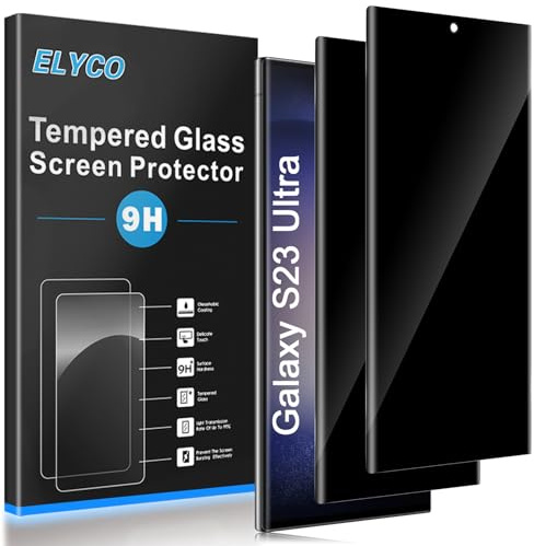 ELYCO Sichtschutz für Samsung Galaxy S23 Ultra für Panzerglas, 2 Stück Anti-Spy Schutzfolie, Sichtschutz Panzer Schutz Glas, Privacy Displayschutz, 9H Härte, Kratzfest, Blasenfrei