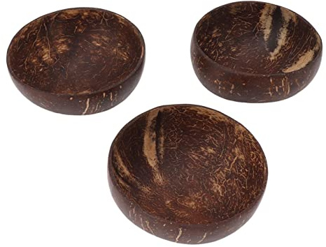 Pyltha Cuencos de Coco Reutilizables, Juego de 3, 12cm - Antigoteo, Pulido a Mano, Ecológicos para Ensaladas, Postres y Desayunos
