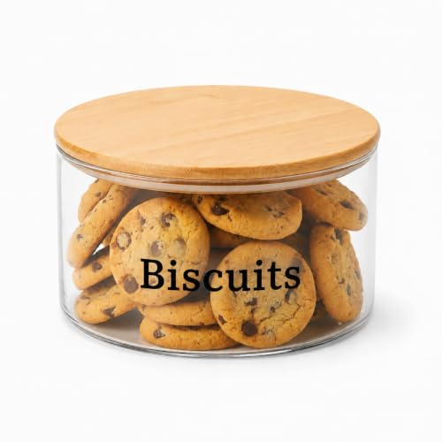 Punorric Biscuit Tin 3L, Biscuit Barrel Cookie Jar with Airtight Lid, Clear Cookie Tin Biscuit Container for Biscuit Storage, Stackable Snack Jar for Countertop, Pantry and Coffee Station Round