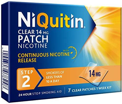 NiQuitin 14 mg Nicotine Patch - Step 2 - Stop Smoking Aid Therapy - 7 Clear Patches for 1 Weeks Treatment - 24h Craving Control - Invisible Nicotine Patches, White, 7 Count (Pack of 1)
