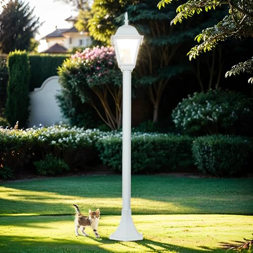 Licht-Erlebnisse Stehlampe Outdoor TIROL Weiß Aluminium Glas H:103cm E27 Vintage Wegeleuchte Straßenlaterne Garten Terrasse