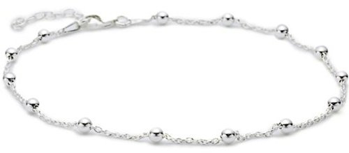 Vinani Damen Fußkettchen 925 Silber - kleine Kugeln Perlen glänzend 23 cm auf 26 cm verlängerbar hochwertig aus 925 Sterling Silber Fußkette FKK