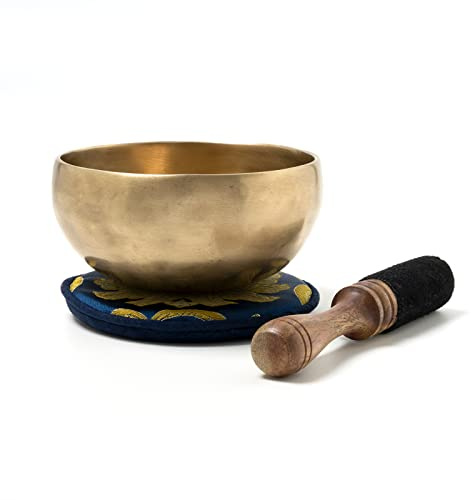 Klangschale ca. 200-250g, traditionell handgeschmiedet | Fair Trade aus Nepal, entspannend, wohltuend, inkl. Zubehör