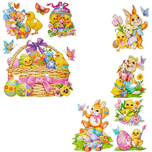 alles-meine.de GmbH 2 versch. Bögen Fensterbilder - Osterhase & Osterküken - 3-D Glitzer Effekt - statisch haftend - selbstklebend + wiederverwendbar/Ostern - Sticker Fen..