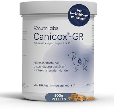 NutriLabs Canicox®-GR Nahrungsergänzung für Senioren-Hunde 500 g - Pellets für Senioren-Hunde mit MSM, Chondroitin, Glucosamin, Ginseng, Weißdorn u.v.m. - Gesundheitsprodukte für Hunde