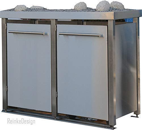 Reinke Edelstahl Mülltonnenbox mit Pflanzenwanne für 2 Tonnen 120L (MW11B). Mülltonnenverkleidung, Mülltonnenhaus