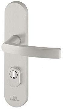 Bricard 9900171 Ensemble de Poignées Blindées sur Plaque Essential Béquille + Béquille pour Porte d’entrée (pour Cylindre Européen), coloris Argent
