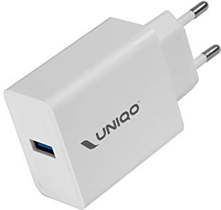 UNIQO Spina caricabatterie da muro Quick Charge 3.0 da 18 Watt, porta USB per ricarica veloce, fino all’80% di carica dello smartphone in 30 min, spina EU