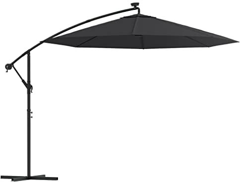 vidaXL Ampelschirm mit LED-Leuchten Stahlmast Marktschirm Gartenschirm Strandschirm Schirm Sonnenschirm Balkonschirm 300cm Schwarz