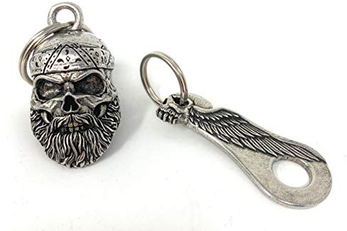 Bravo Bells - Old School Biker Totenkopf Glocke mit Totenkopf Flügel Glocke Aufhänger - Motorrad Biker Bell Zubehör oder Schlüsselanhänger für Glück - Made in USA