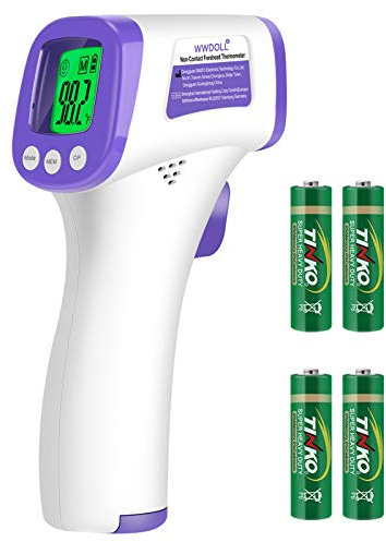 WWDOLL Forehead Thermometer, No-Contact Infrared Thermometer with Fever Alarm, Instant Reading, LCD Display Temperature Gun with Memory Function for Adults and Baby - 4 Batteries Included