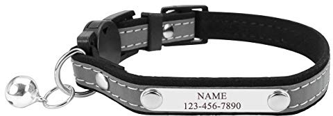 Filhome Personalisiertes Katzenhalsband mit Namen Adresse Telefonnummer Reflektierendes Verstellbar Halsband für Katzen