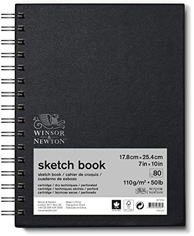 Winsor & Newton 6672009 - Quaderno da disegno con rilegatura a spirale, 80 fogli di carta da disegno con fogli microforati, 17,8 x 25,4 cm
