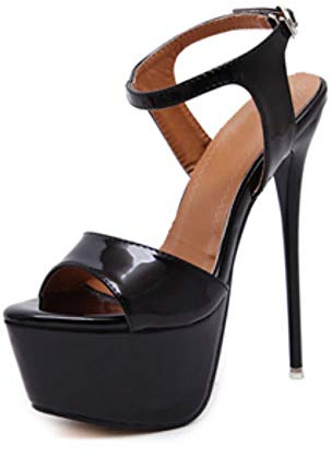 OCHENTA Women's Open Toe Platform Sky High Stiletto Heel Ankle Strap Buckle Party Sandals #4 Black Tag 40 - US 8