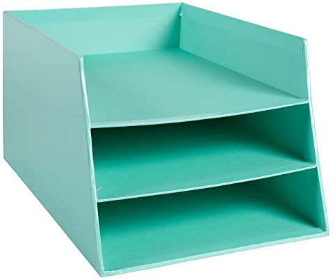 Exacompta 13463D Briefablage Aquarel aus extra starkem Karton mit 3 Fächern abgestuft für DIN A4+ Dokumente 35x29x19 cm Pastellfarbe Grün Briefkorb Ablagekorb Ablagebox