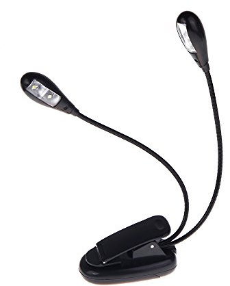 summina Music Book Stand Light Lamp Protable Dual Head with 2 Flexible | Gooseneck Arms 4 LEDs Clip on,Eye care, Flexible Clip, Best Suited for Music Stands, Grilling, Desk,Travel, Camping