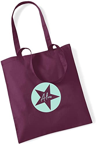 Stofftasche Stern personalisiert mit Namen | Bedruckter Jutebeutel Stoffbeutel für Kinder | Stern-Design mit Name für Schule, Kindergarten