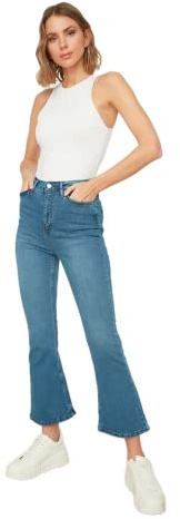 Trendyol Jeans Svasati a Vita Alta, Blu, 64 Donna