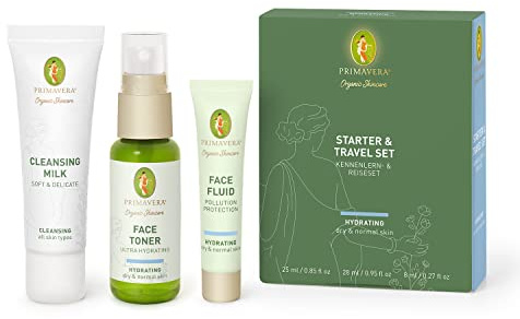 PRIMAVERA Starter & Travel Set Hydrating - Naturkosmetik - Kennenlern- & Reiseset für normale bis trockene Haut - Geschenkbox Reinigung, Toner, Pflege - vegan