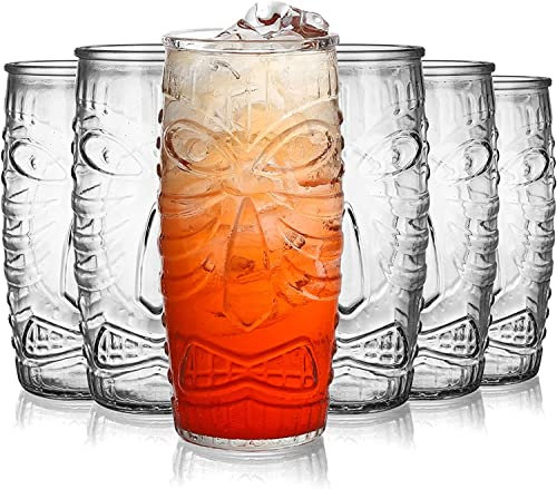 Jucoan 6 Pack 20oz/600 ml Modern Bar Tiki Glasses Tiki Cup Tiki Mug, Double Old Fashioned Glass, Hawaiian Style Glass, Perfect for Mai Tai, Exotic Zombie Cocktails, Tropical Island Drinks