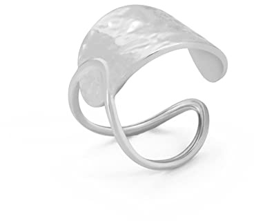 TEAMER Bague labyrinthe en spirale irrégulière en acier inoxydable réglable Bague géométrique en spirale ouverte au doigt Bijoux punk exagérés pour femmes et filles (Style 2 - Argent)